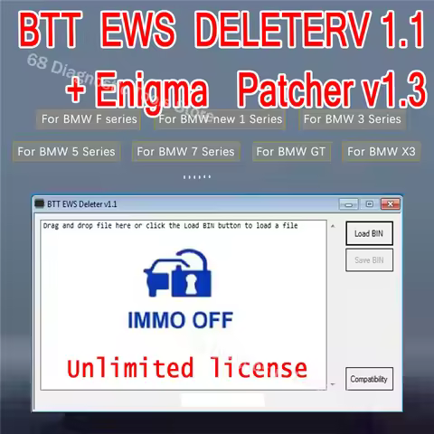 BMW IMMO OFF BTT EWS Deleter V1.1 Program + Enigma Patcher V1.3 Unlimited Licence For BMW Car Repair