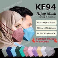 《Ready Stock》KF94 Hijab KF94 Headloop Korea 4 Layer Disposable Face Mask KF94 Pelitup Muka KF94 韩国口罩