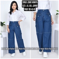 Korean cargo jeans culottes for adult women, fits 40-80 Seluar jeans perempuan