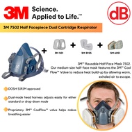 3M 7502 Half Facepiece Dual Cartridge Respirator, Size: M