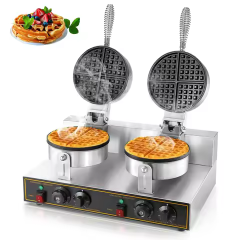 Commercial Waffle Maker Double Heads Waffle Machine Non-stick Round Waffle Maker Professional Crispy