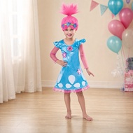 Trolls Poppy Pink Wig Costume Kids Girls Halloween Cosplay Dress Birthday Party Outfit