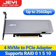 JEYI 4 SSD M.2 X16 PCIe 4.0 X4 擴充卡，附散熱片，支援 4 個 NVMe M.2 2280 固態硬碟，最高速度可達 256Gbps，支援 Bifurcation RAID