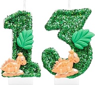 i-QiQi Dinosaur Number 13 Birthday Candle Dinosaur Glitter 13th Birthday Number Candle Glitter 3D De