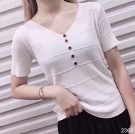 Alichoi V knitted button Causal Knitted Top Blouse