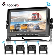 Podofo 7" IPS Screen Digital HD Wireless Backup Monitor IP68 Waterproof 4CH Monitor Night Vision wit