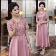 sleeve glitter long dress rose gold pink orang tua ibu bride mom nenek long gown gaun pamjang wanita