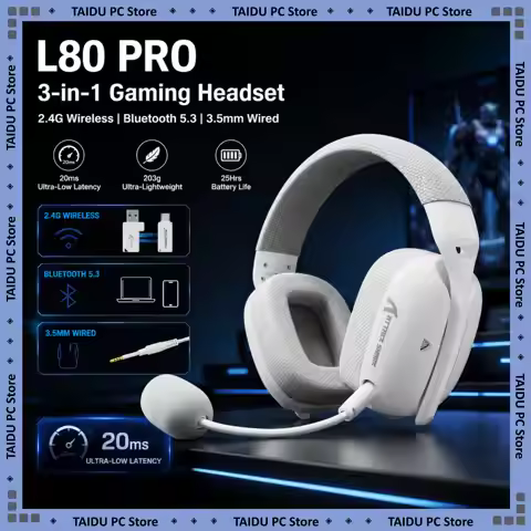 Attack Shark L80 PRO 3-in-1 Gaming Headset 2.4G Bluetooth 5.3 3.5mm Wired 40mm Hi-Fi 20ms Ultra Low