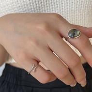 S925 Sterling Silver Female Ring Niche Design Inlaid Moonstone Open Joint Ring Tail Ring Student Rin