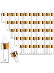 100入組3ml透明玻璃滴管瓶,迷你樣品滴管瓶,適用於精油香水化妝品液體,帶金蓋空旅行樣品小瓶