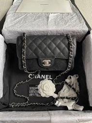 Chanel classic flap mini 20cm✨黑銀荔枝牛皮