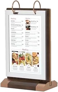 NatureMan A4 Walnut Wood Sign Holder Vertical Table Card Flip Display 6 Pages(12 Sides),Double Sided