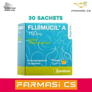 Fluimucil A 100mg ( N-Acetylcysteine ) Orange Flavours 30 sachets EXP:10/2026 [N Acetylcysteine, sug