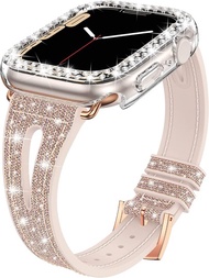 2入組水鑽裝飾殼套和矽膠錶帶適用於Apple Watch