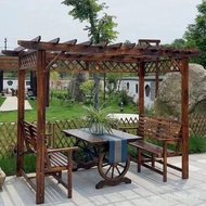 Halaman Luaran Anti-Kakisan Bingkai Gazebo Kayu Balkoni Taman Riadah Kerusi Meja Trellis Anggur Mema