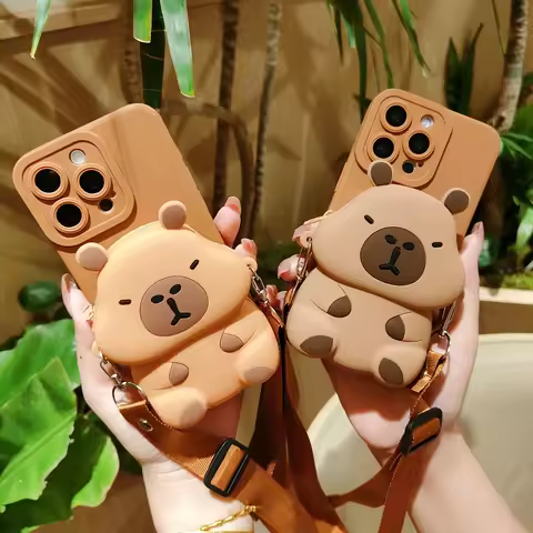 New Ins 3D Funny Cute Cartoon Capybara Wallet Bag Crossbody Strap Phone Case For Honor X9B X8B X6B X