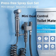 304 Stainless Steel Bathroom Faucet Gray Mini Double Outlet Control With Bidet Sprayer Set Brass High Pressure Spray Gun Bathroom Toilet Flusher Spray Gun