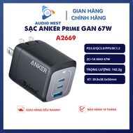 Củ sạc nhanh Anker 735 Prime 67W GaN mã hiệu A2669 ( 3 cổng ) hỗtrợ PPS/QC/PD xịn - Bảo hành 18 Thán