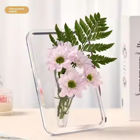 1pcs Elegant Acrylic Vase with Flowers – Modern Clear Frame for Bedroom, Living Room & Home Decor