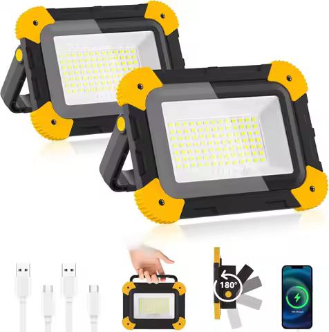 LED Work Spotlight 5 Mode Portable Construction Flood Light Rechargeable Camping Lamp for Site Garag
