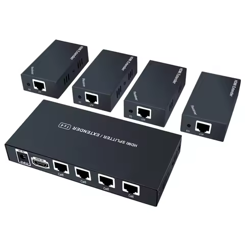1x4 HDMI Extender Splitter 1080p Over Cat5e/Cat6 Ethernet Cable with Loopout - Up to 60m - EDID Mana