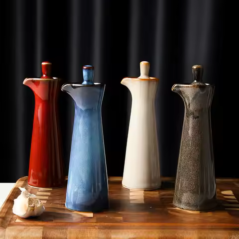 Ceramic Seasoning Bottle Oil Pot Oil Bottle Soy Sauce Pot Spice Jar Vinegar Pot Seasoning Box Kitche