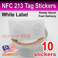 10 stickers x NFC Tag 213 White Label Sticker 144 Bytes Writable TAG213 NFC213 - Can use NFC Tools A