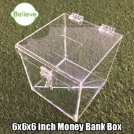 Clear Acrylic Donation Box 6x6x6 inch Money Bank Box