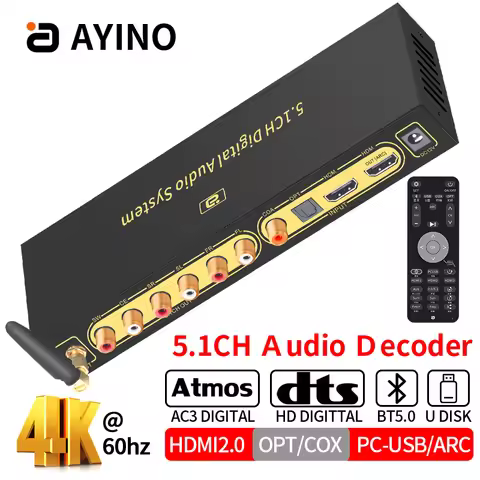 HD820B 5.1CH Audio Converter Decoder Bluethooth 5.0 Receiver DAC HDMI2.0 4K@60hz ARC SPDIF Coaxial D