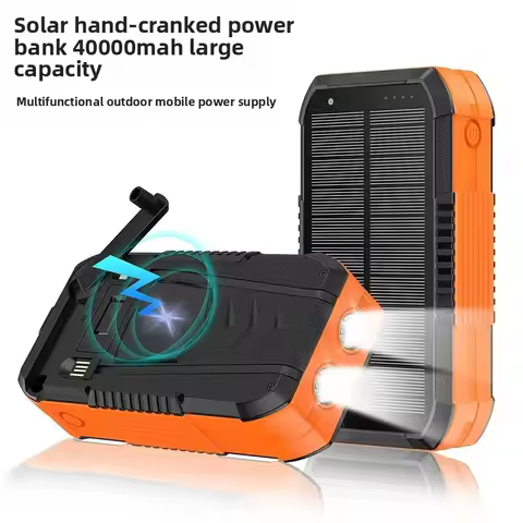 22.5W 40000mAh Portable Power Bank with Hand-Crank Solar Charging and Built-in Cable for Fast Chargi
