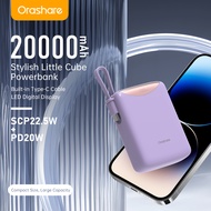 Orashare PML20C 20000mAh 22.5W Powerbank With Built-In Type C Cable Mini Stylish Cube Power Bank