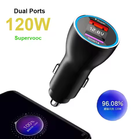 Dual Ports 120W SUPERVOOC 2.0 SuperDart Car Fast Charger 12A Cable For OPPO GT6 Find X5 X3 Pro Reno 