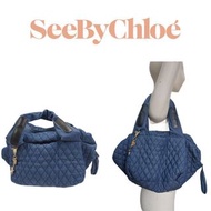 法國【SEE BY CHLOE】牛仔色手拿/肩背空氣包
