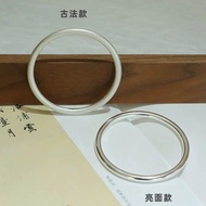 Round Bar Ancient Method Shiny Matte Plain Circle Silver Bracelet Thick Cross Silver 999.9 Female So