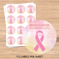 Breast Cancer Sticker Label, Breast Cancer Awareness Stickers, Floral Pink Awareness Ribbon, Cancer 
