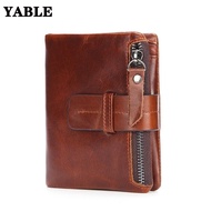 Hot Vintage Style Leather Wallet Men's First Layer Cowhide Zipper Short c0in Purse Zipper Wallet