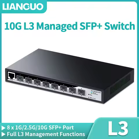 LIANGUO 10Gb L3 Managed SFP+ Network Switch 8 Port 1G/2.5G/10G SFP Web Managed Home Lab Ethernet Swi