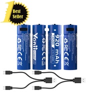 Yonii 14500 ถ่านชาร์จ Li-ion 920mAh 3.7V ขนาด AA/14500 เหมาะสำหรับ Type-C ชาร์จ(ฟรี 1 ต่อ 2 สายเคเบิ