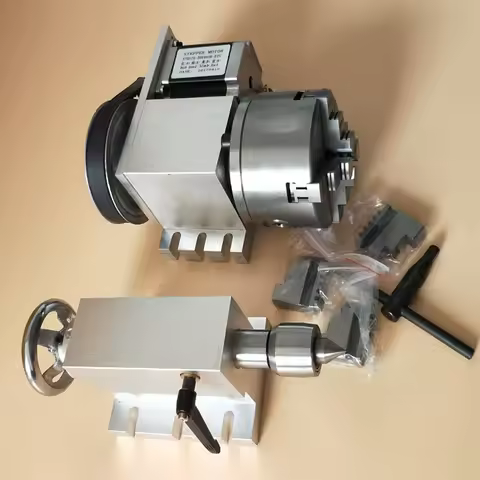 Nema 23 stepper motor (6:1) K12-100mm 4 Jaws Chuck 100mm CNC 4th axis A aixs rotary axis & tailstock