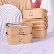 Kraft Paper Disposable Paper Bowl Square Takeaway Packaged Camping Picnic Box With Rice Picnic Lunch