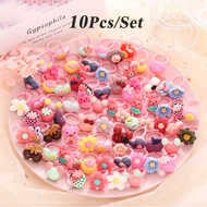 Junyeh 10 Pcs/set Cute Baby Kids Ring Set Cartoon Animal Flower Adjustable Rings Fashion Accessories