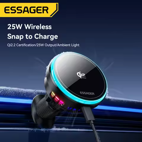 Essager QI 2.2 Magnetic Wireless Car Charger 25W Fast Charging Station for iPhone 17 16 Pro MacSafe 