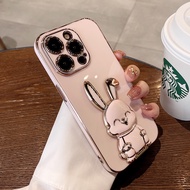 Huawei Nova 3 3i 3e 4 4e 5T 7i Nova 6 7 8 9 SE Honor 20 50 Pro P20 P30 Lite Square Cartoon Rabbit Holder Kickstand Plating Soft Phone Case Back Full Back Cover