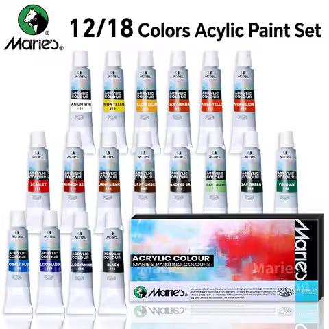 Marie's Acrylic Paint Set,12/18 Colors x 0.41oz/12 ml Tubes,Professional on Rocks,Canvas,Wood,Crafts