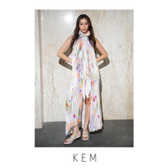 Kemissara Ruffle Neck Open Back Set (Top & Skirt) Tie Dye Summer