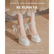 Elegant Fairy Tale Wedding Shoes Convertible Bridal Shoe for Women Thick Heel Waterproof Platform Sa