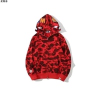 BAPE เสื้อกันหนาวมีฮู้ดลายพรางปักแบรนด์ฉลามสำหรับคู่รักฉบับภาษาเกาหลีสไตล์ Ins ลายพราง