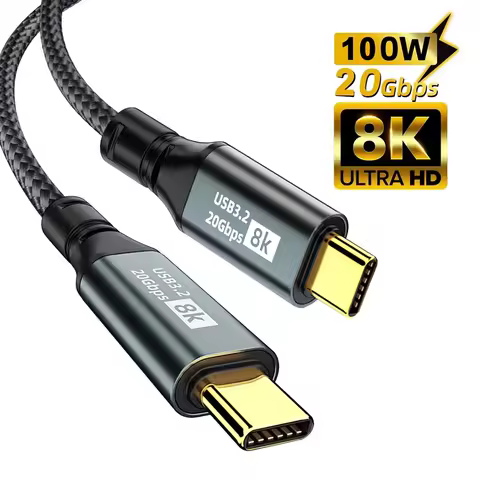 PD100W USB 3.2 20Gbps ThunderBolt 3 Type C To Type C Cable 8K@60Hz USB-C Data Cord for IPhone 15 Pro