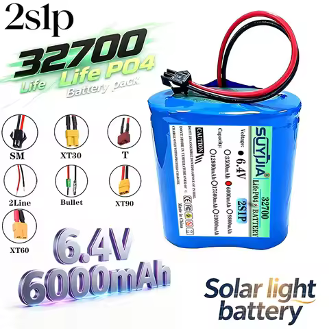 New 6.4V 6000mAh LiFePo4 Battery, 2S1P 32700 Cylindrical Battery Pack, Solar Energy Storage, High De