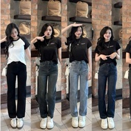 Women's Straight Jeans 2cm, Women's 9-inch stretch high-waisted jeans, youthful and easy to mix and 